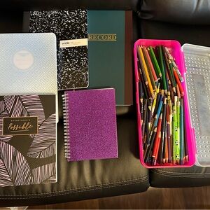Stationaries 5 Assorted New Notebooks & Journals & Color Pencils in Pencil Box